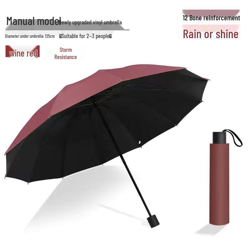 Vollautomatischer dreifach faltbarer UV-Schutz-Schirm mit schwarzem Kleber und Logo für Regen oder Sonne