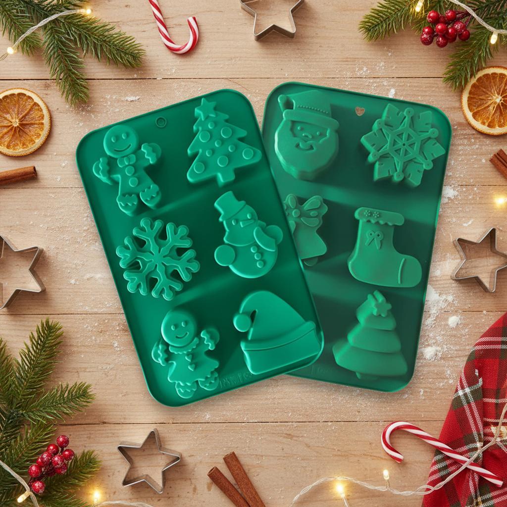 2PCS Christmas Chocolate Molds Reusable Silicone Baking Mould 6-Cavity Ice Silicone Moulds for Making Soap/Cookie