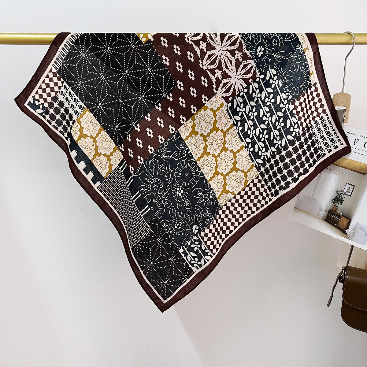 

Весенний платок в этническом стиле с цветком кешью, повязка на голову премиум-класса из хлопка и льна, квадратный шарф, универсальный шейный платок в иностранном стиле 68cm