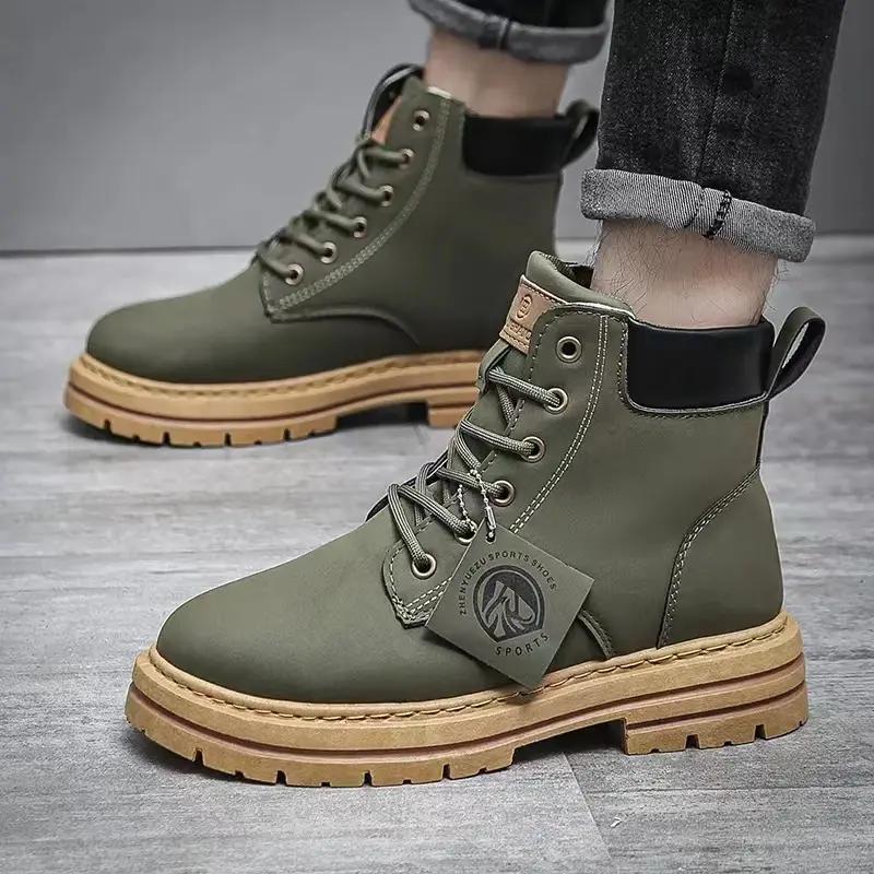 Men's high top casual leather boots spring and autumn outdoor soft sole anti slip comfort workwear boots fashion walking boots