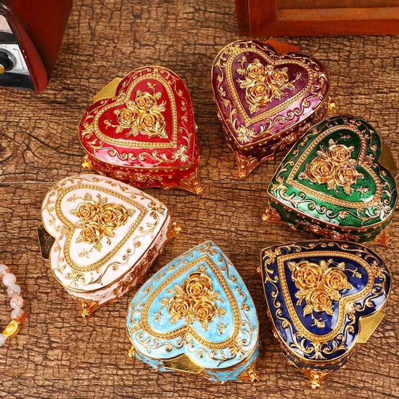 Alloy Rose Pattern Jewelry Organizers In Heart Shape For Women And Girls