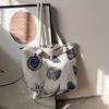 Shell Pattern Canvas Tote Bag, Marine Life Pattern Travel Beach Bag, Lightweight Summer Vacation