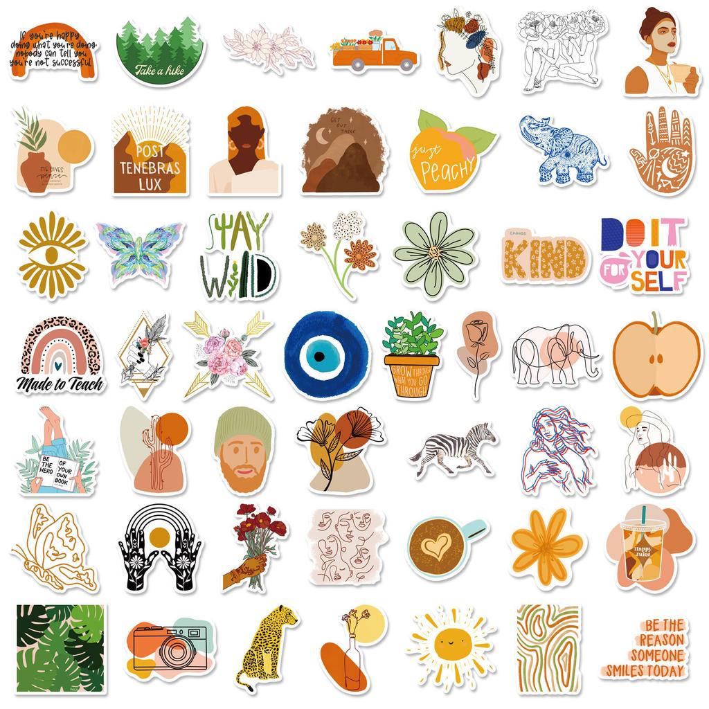 50 Naklejek w Stylu BOHO, Ręcznie Malowane Naklejki z Dekadenckimi Ludźmi Kultury