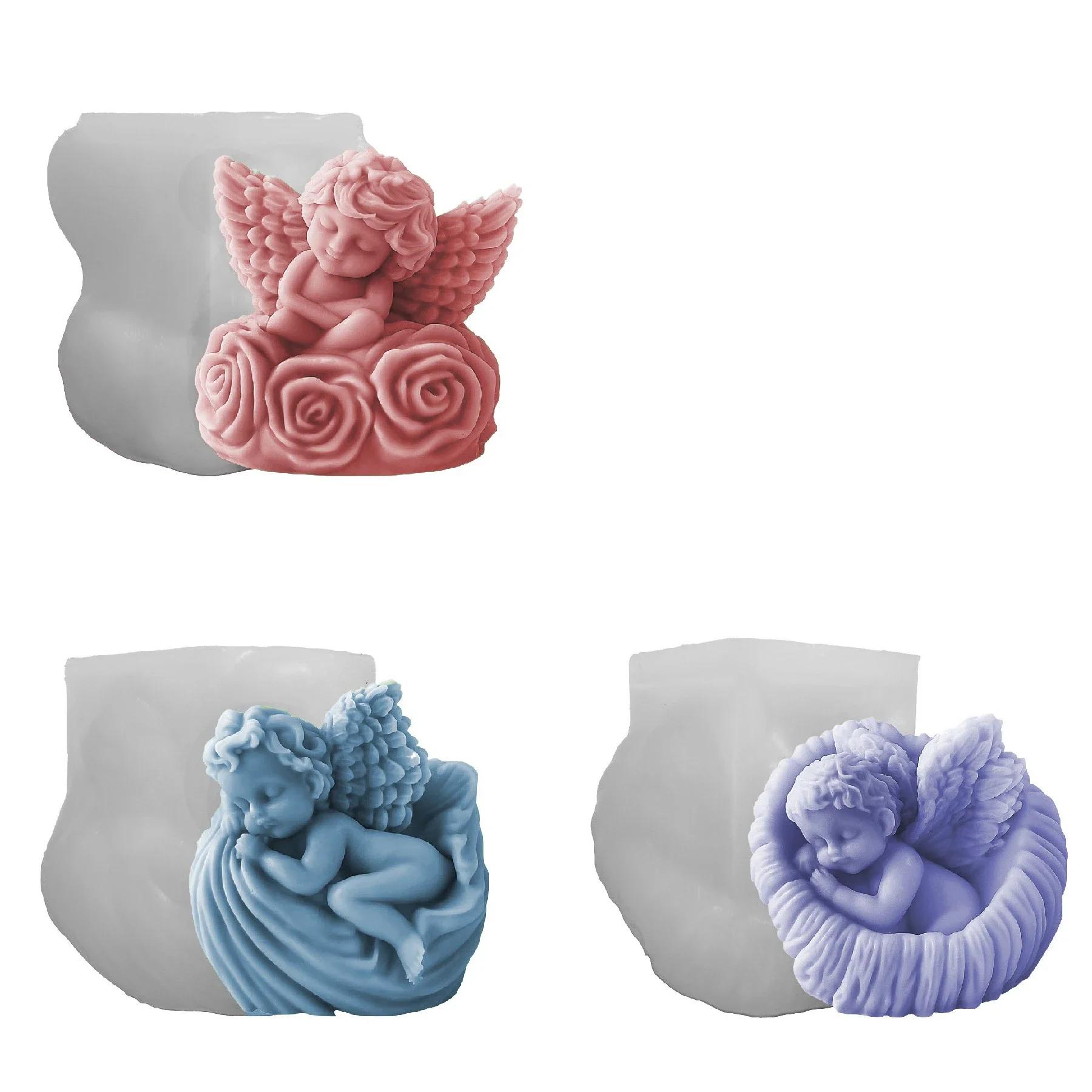 2026 Latest Models Cute Rose Wings Angel Shaped Silicone Candle Molds 3D Cherub SleepMoon Design DIY Shell Snail Angel Resin