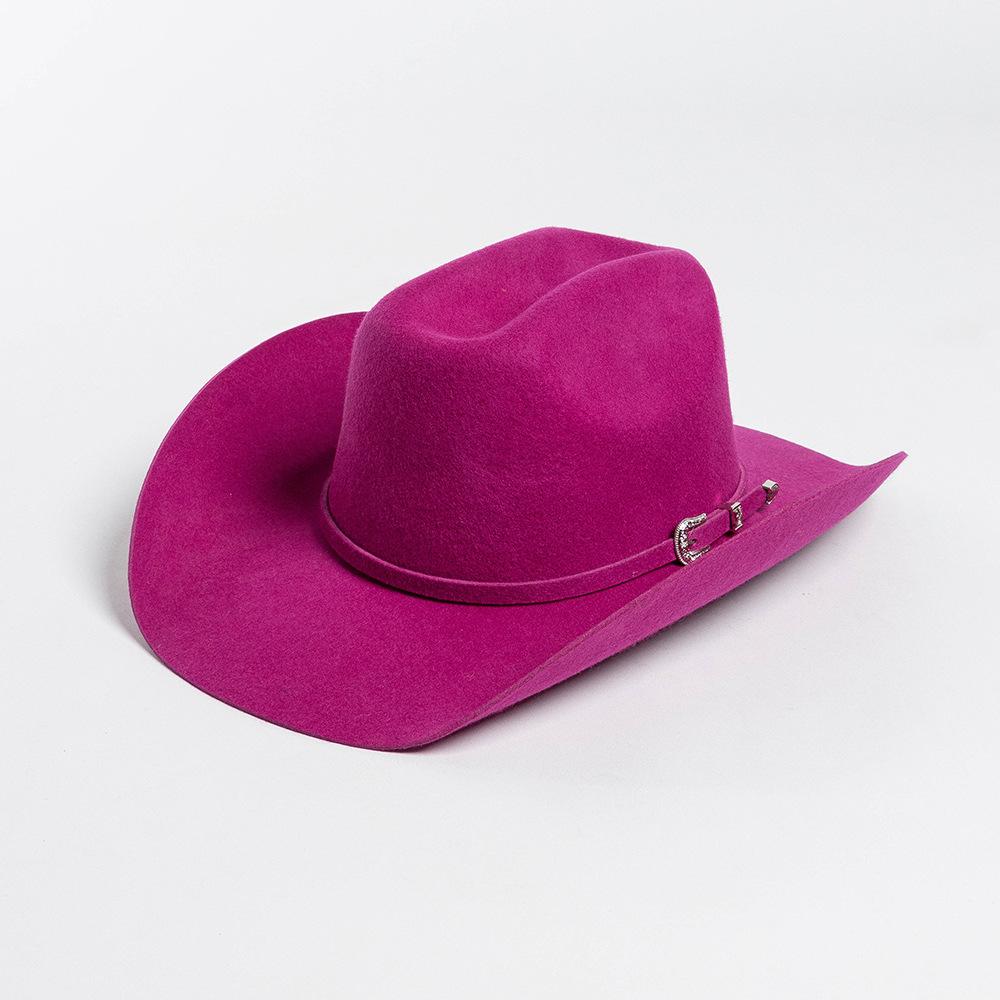 Autumn And Winter New Fashion Belt Buckle Decorative Wool Woolen Edge Wide Brim Jazz Hat Outdoor Warm Concave Top Hat