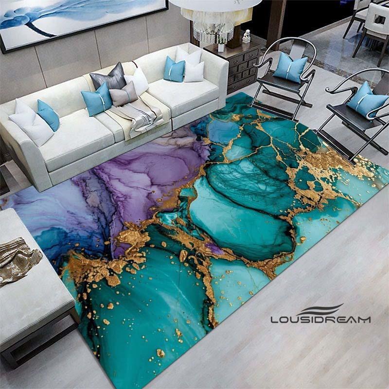 Luxury Fantasy Marble Carpet, Bedroom Carpet, Living Room, Sofa Decoration, Large Green and Gold Game Decoration