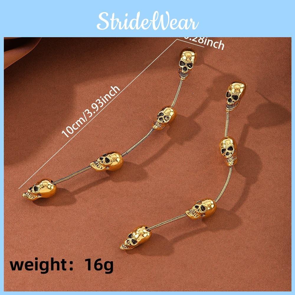 Long Skull Gothic Earrings With Metal Dangle For Women Halloween Jewelry Costume