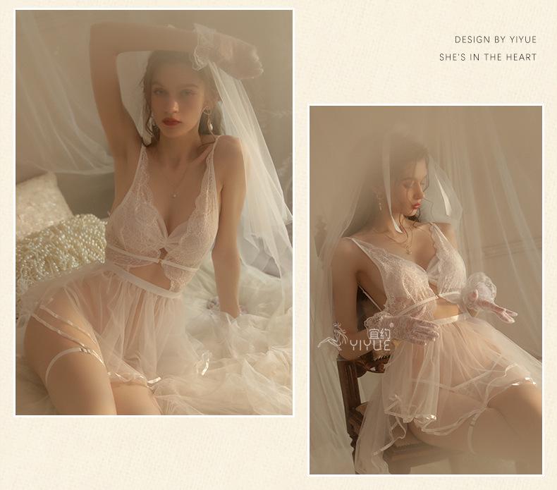 Yi Yue Lace Bridal Lingerie Set - Sexy See-through Wedding Dress Uniform 