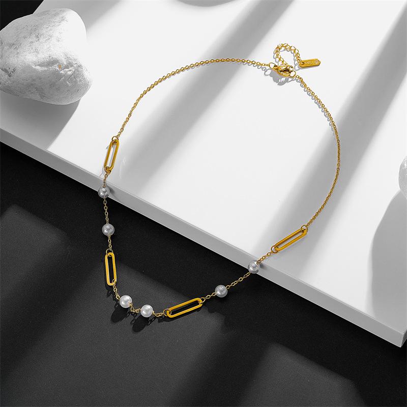 Koreanischer Stil Titan Herz Halskette - Doppellagige Perlen Schlüsselbein Kette, 3D Glatte Oberfläche, Farbbeständig, Einfaches & Elegantes Design