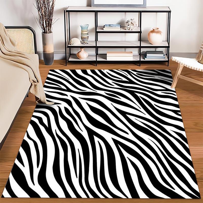Modern Zebra Stripe Black and White Area Rug for Living Room Decor Suitable for use as an anti-slip for living room bedroom sofas