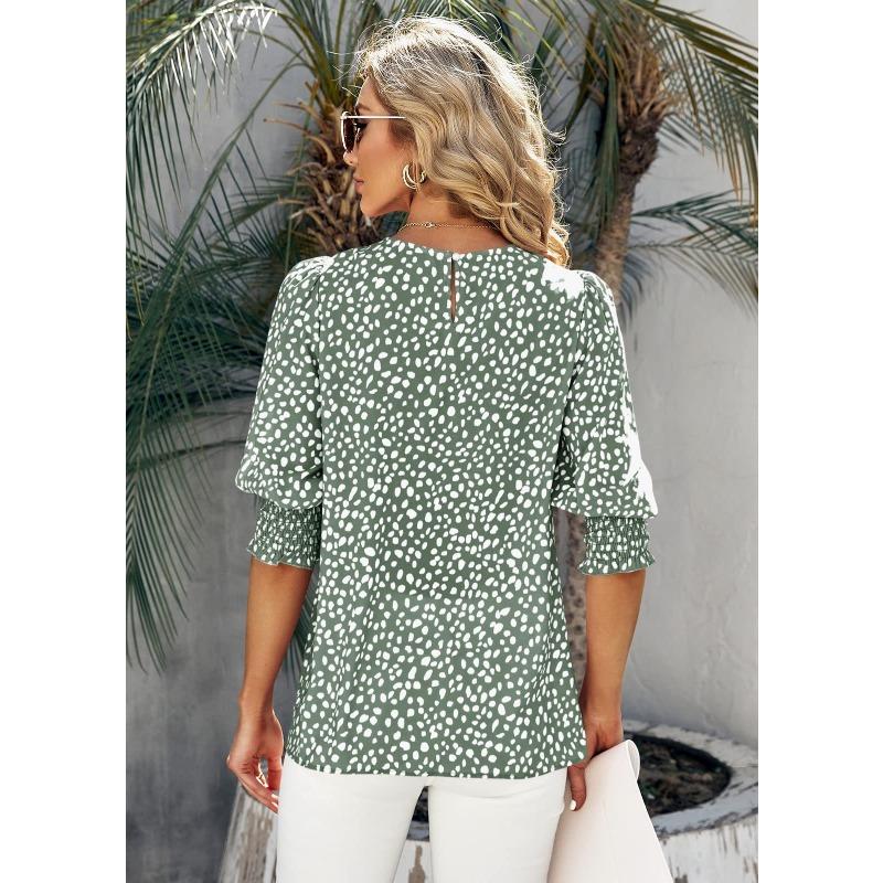Women's New Summer Loose Printed Short-sleeved Round Neck Chiffon Shirt for Women