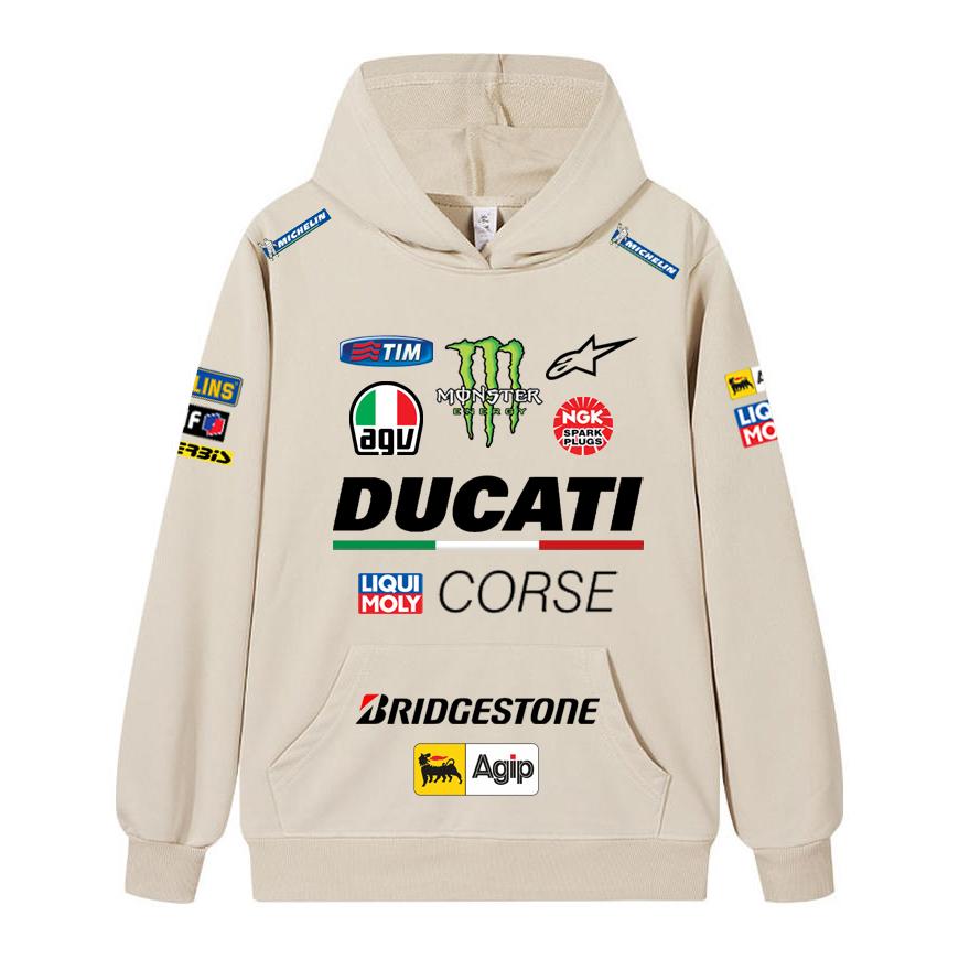 Ducati Felpa Corse MotoGP Racing, Unisex Oversize Streetwear Pullover con Stampa Completa Logo Sponsor