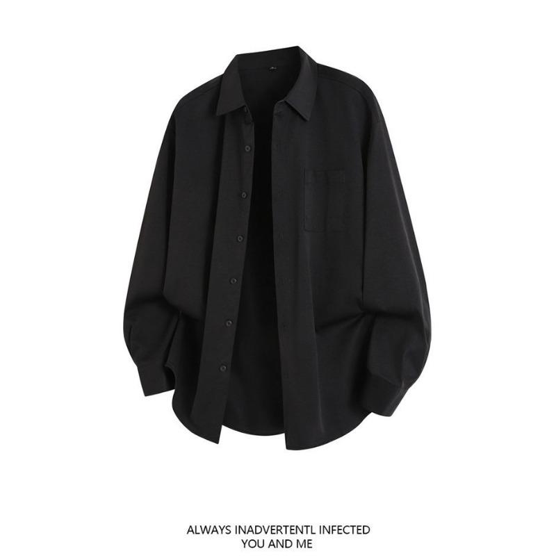 Men Solid Color Loose Casual Long Sleeve Button Up Shirt Outerwear