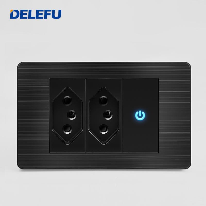 DELEFU Brazilian Model 118 Type 10A/20A Stainless Steel Black Durable PC USB Socket with Type-C 20W Fast Charging