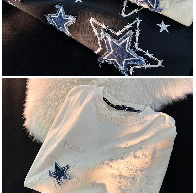 Unisex Embroidered Star Short-Sleeve T-Shirt, Pure Cotton, American Style, Trendy Loose Fit, Heavyweight Summer Tee