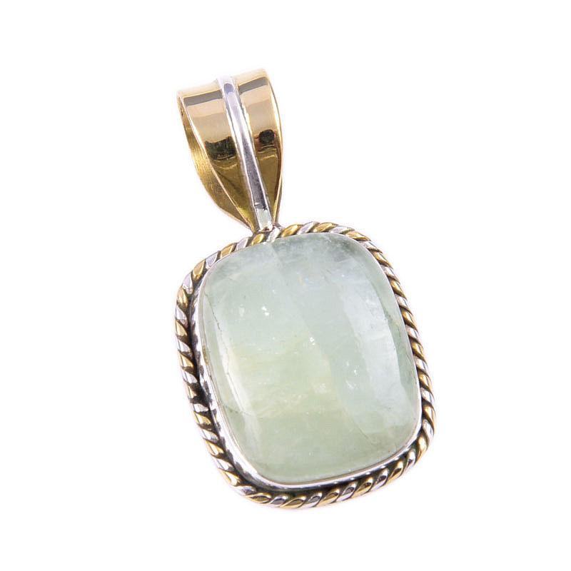 Natural Aquamarine Gemstone 925 Solid Sterling Silver TwoTone Pendant 1.25" M3n21