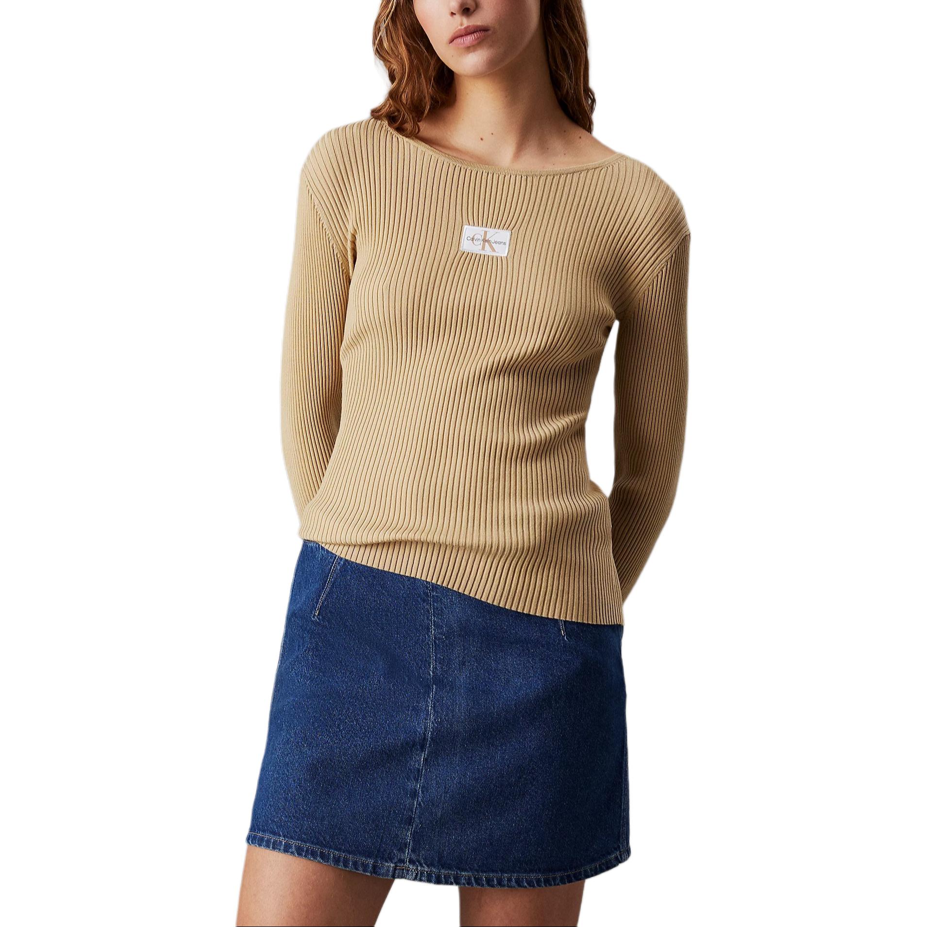 

Calvin Klein Jeans Casual Round Neck Letter Logo Long Sleeve Knit Sweater Women sweater Light-Khaki J20J223611-RAE S