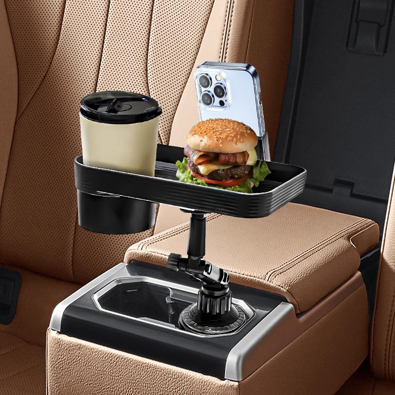 Bandeja Portavasos Ajustable para Coche Giratoria 360 Grados Mesa para Coche con Ranura para Teléfono Organizador de Alimentos Portabebidas Accesorios para Coche