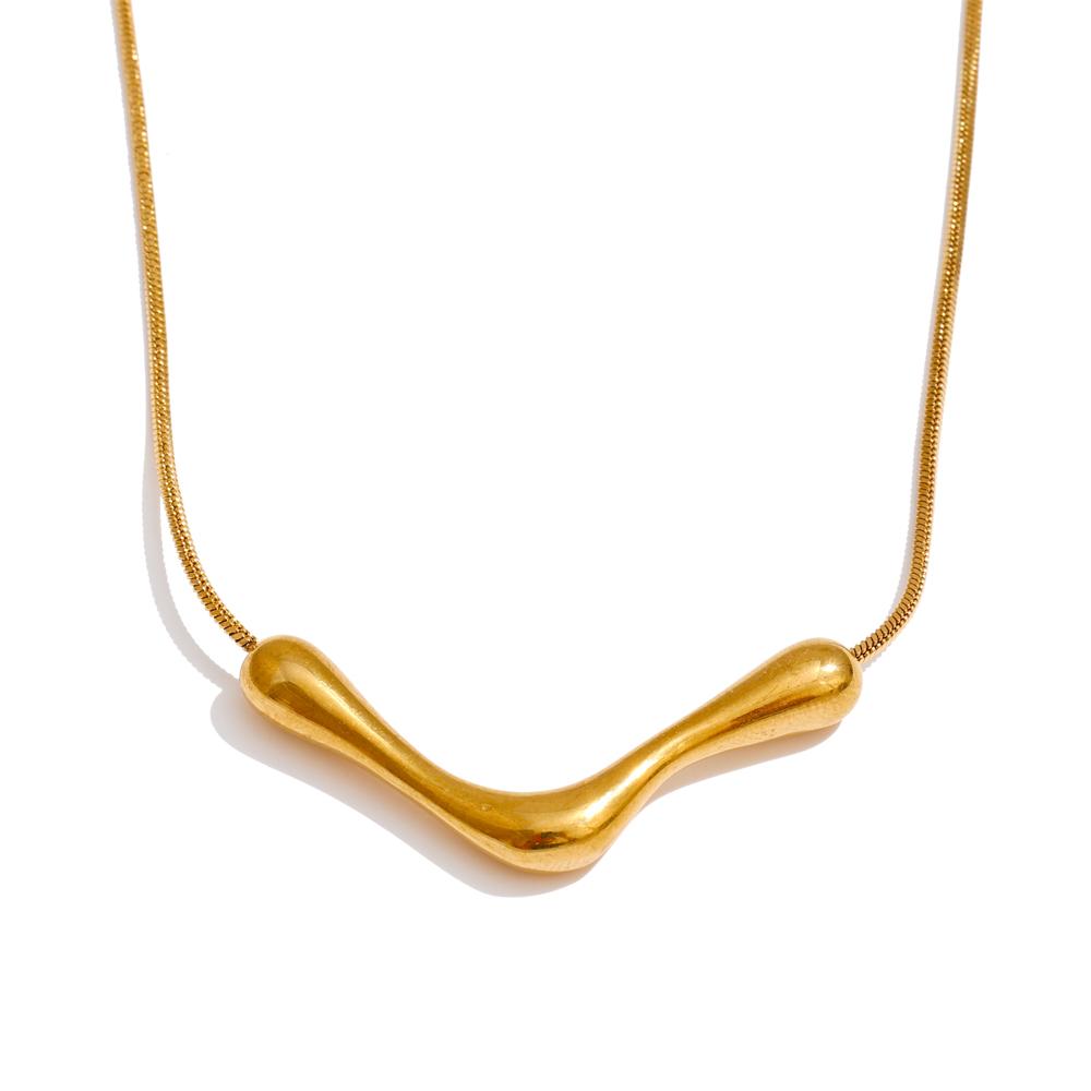 Yhpup Minimalist Stainless Steel Pendant Necklace 18K Gold PVD Plated Metal Individualistic Fashion Collar Jewelry Waterproof