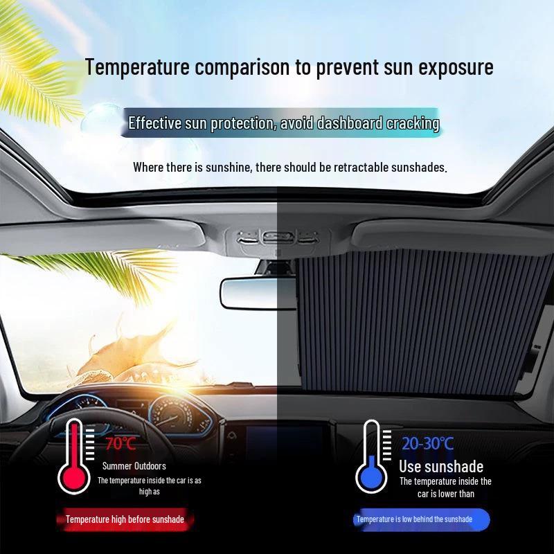Auto Retractable Folding Car Sun Shade with Suction Cups & Heat Insulation for Windows & Windshield