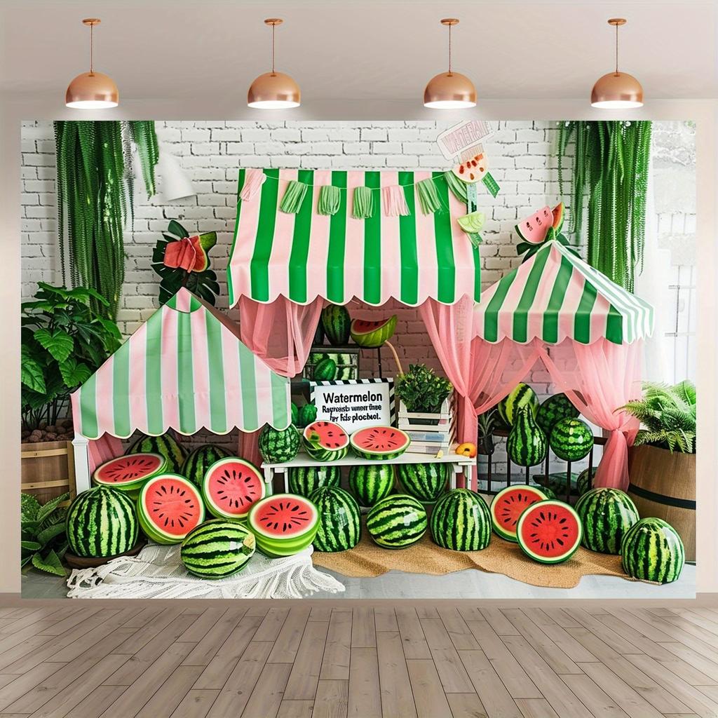 1 piece Background - A watermelon-themed backdrop with vibrant fruit designs suitable for events and photography.