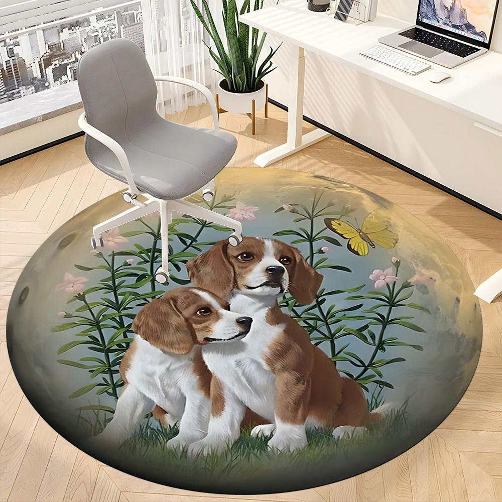 1pc Beagle Print Chair Carpet for Office, Round Polyester Mat, Indoor Decor for Office, Easycare Fabric, Washable Non-slip Area Carpet