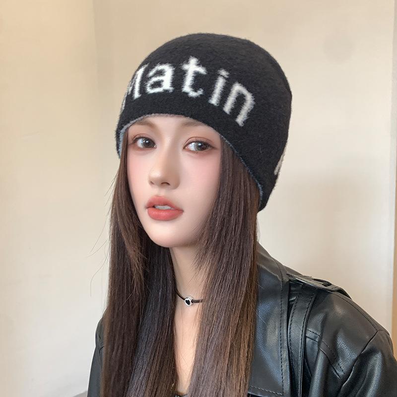

Вязаная шапка для женщин, подчеркивающая маленькое лицо, в японском стиле, теплая шерстяная шапка, большой обхват головы, шапка для круглой головы, универсальная шапка для студентов One size