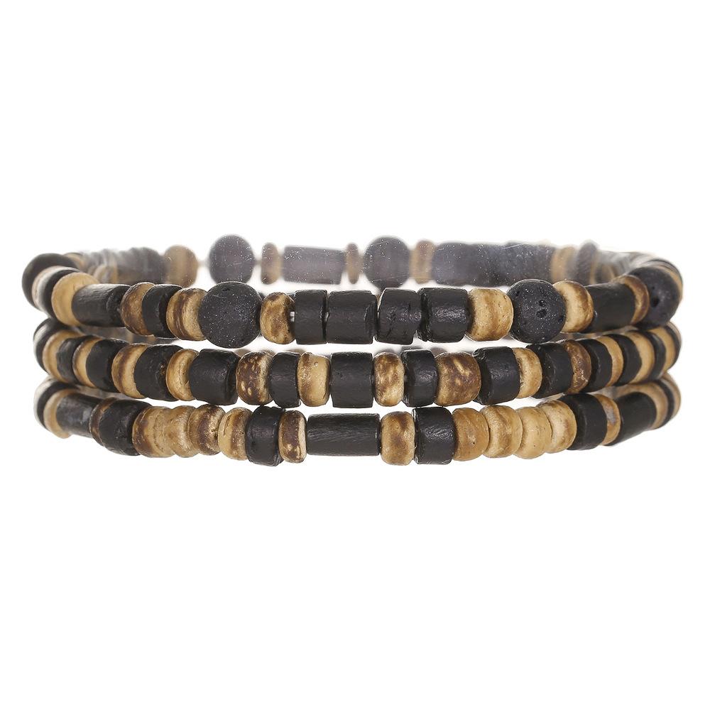 Natural Stone Wood Chip Coconut Shell Elastic Beaded Bracelet Set Retro Couple Beach Bracelet