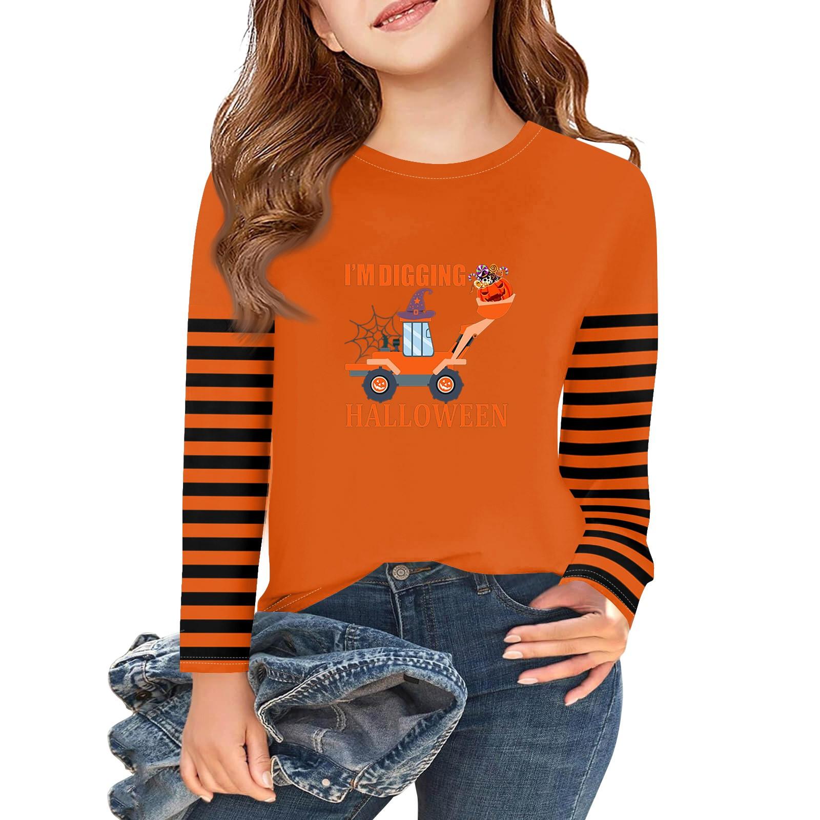 

Girls Long Sleeve Halloween Day T Shirts Kids Fall Tops Crewneck Basic Tees 2-11Y 150