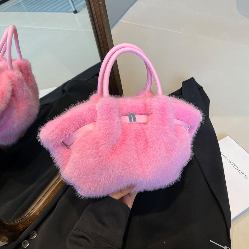 2026 New Fashion Plush Bucket Bag Women's Fluffy Shoulder Bag Street Style Plush Bag