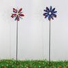 Metal Windmill Feature With Bright Red And Dark Blue Blades Great For Garden Landscape Lawn Yard And Deck Enhancement