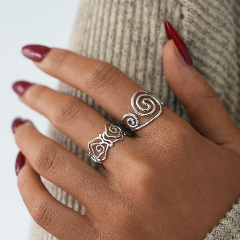 Edelstahl Vortex Spiral Hohlringe für Damen Herren Geometrisch Verdrehte Linien Weit Öffnende Ringe Bankett Schmuck Accessoires