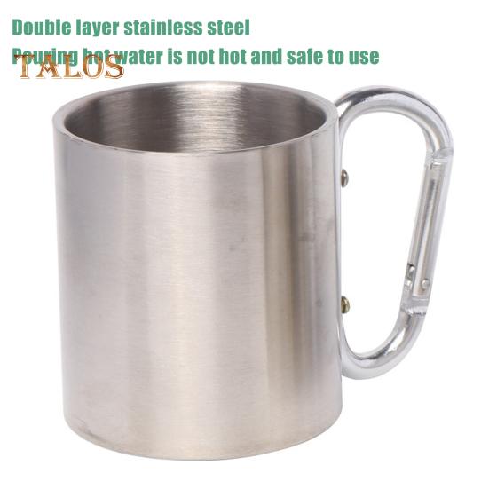 Stainless Steel Cup 220ml Double-layered Cup for Camping Traveling Handle Carabiner Backpacking Hiking Portable Cups Outdoor Tea Coffee Mug