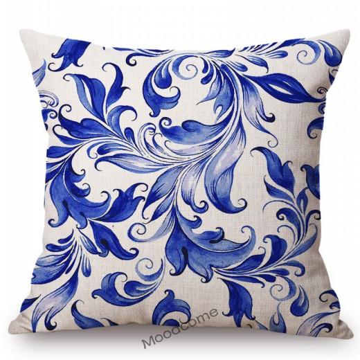 Traditional Delft Navy Blue Toile Floral Pattern Elegant Royal Luxury Home Decoration Cotton Linen Sofa Pillowcase Cushion Cover