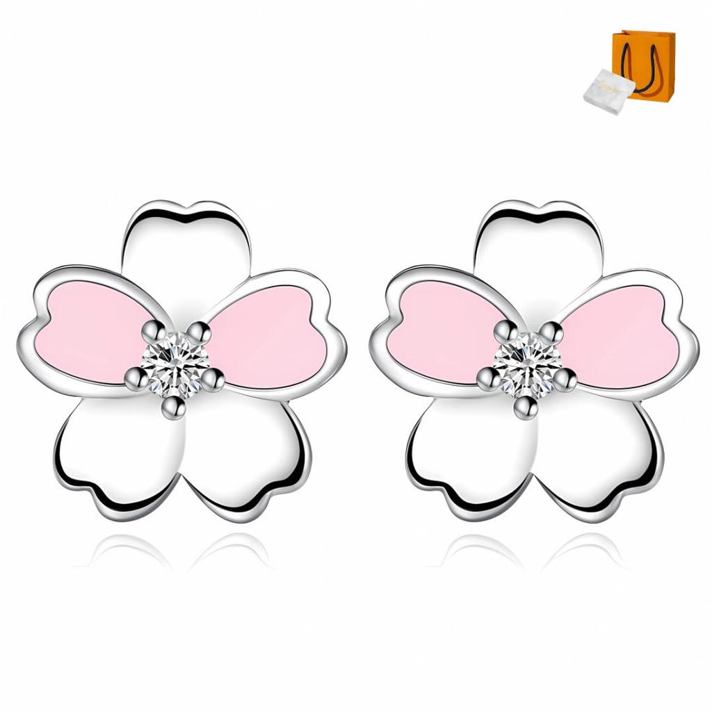 PRIVIE Cherry Blossom 925 Korean Metal Refined Daily Use Women's Earrings, Flower, Pink, Silver, Cute, Stylish, Popular, Fashion, Hypoallergenic,