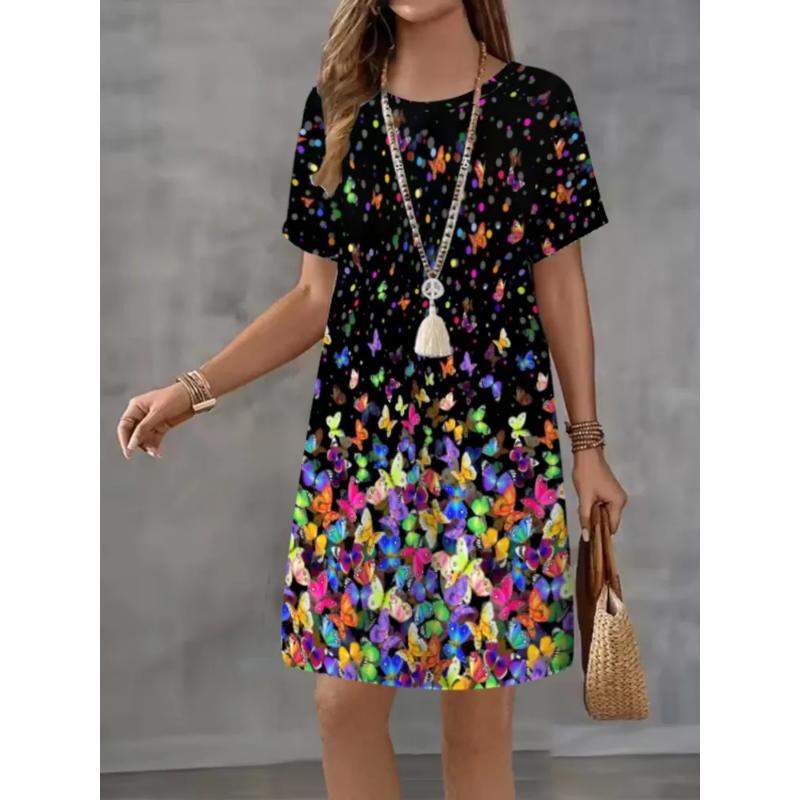 Patterns Women Mini Dresses Summer Short Sleeve Printed Plus Size Casual Comfortable Soft Dress