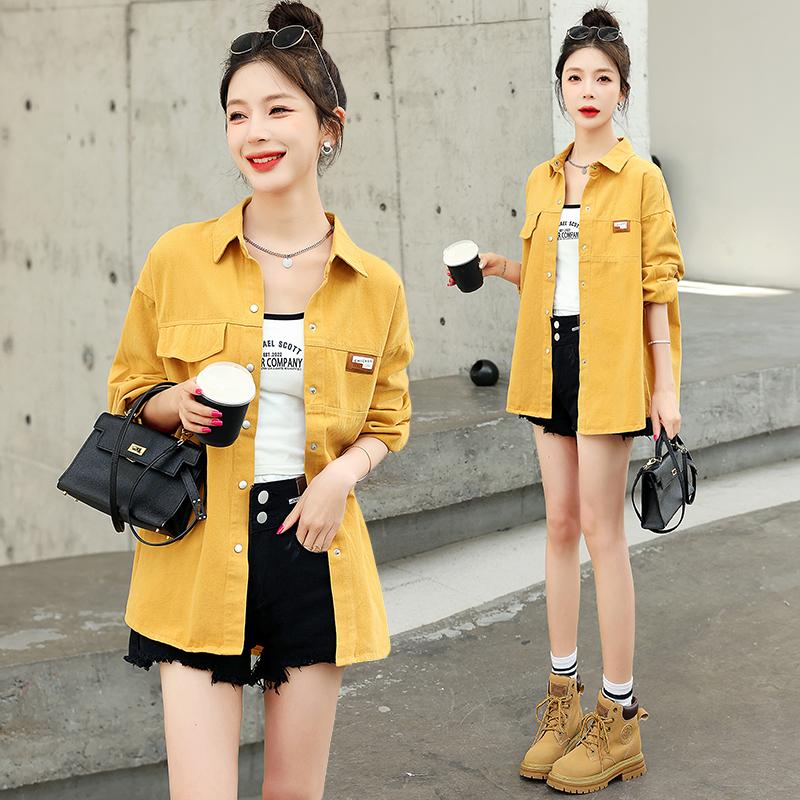 Cămașă coreeană largi de toamnă pentru damă, ocazională și versatilă, din bumbac lavabil, cămașă din blugi