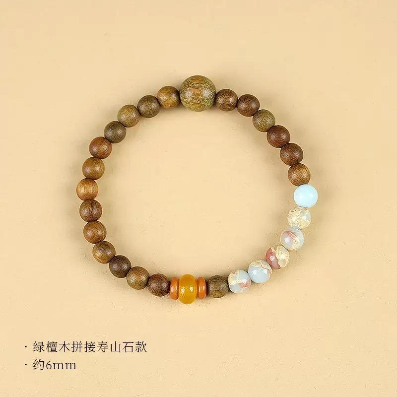 Niche design Shoushan stone green sandalwood bracelet women's single circle spacer with accessories beaded bracelet Wenwan bracelet women's model