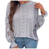 Dámska voľná blúzka sveter s čipkovaným prešívaním Patchwork dutý sveter