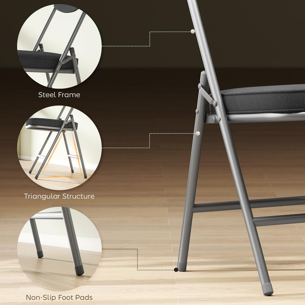 Set of Four Folding Corduroy Seat Chairs - Dark Grey