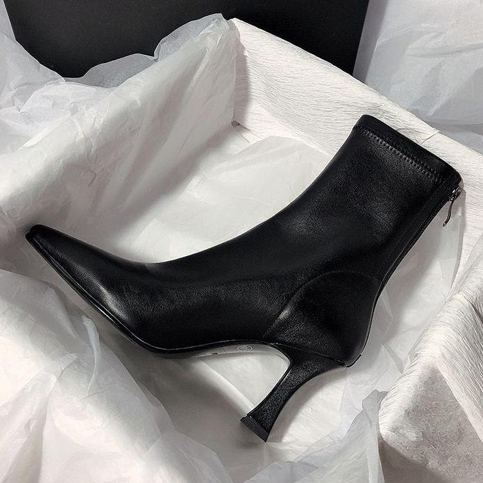 2025 Damstövletter med stilettklack – Smala, stilrena korta skaft spetsiga klackar