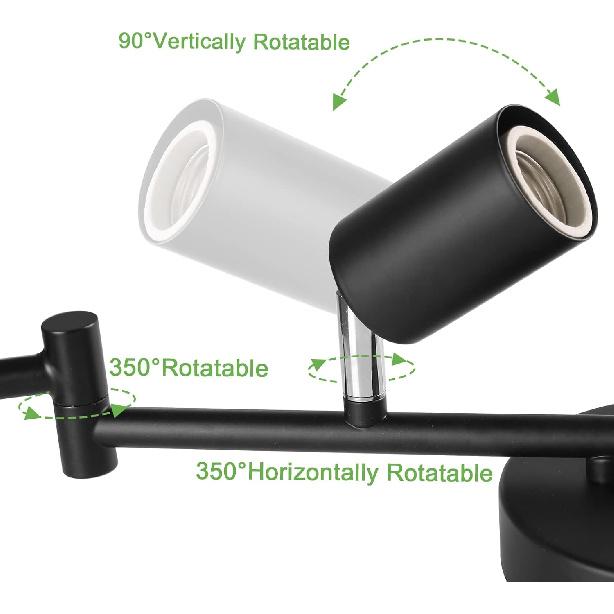 Kimjo 6-Light Track Lighting Fixtures Ceiling, Flush Mount Black Track Light Kit with Rotatable E26 Light Heads, Directional Kitchen Ceiling