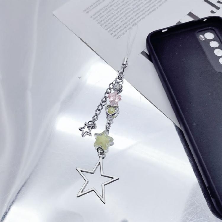 Stylish Star Beaded Phone Chain Alloy Material Star Keychain Bag Decoration