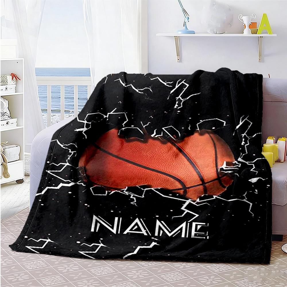 Broken Basketball Personalized Name Blanket Gift Customizable Blanket Soft Warm Cozy Throw For Sofa Livingroom Home Decor Bed Four Seasons Universal