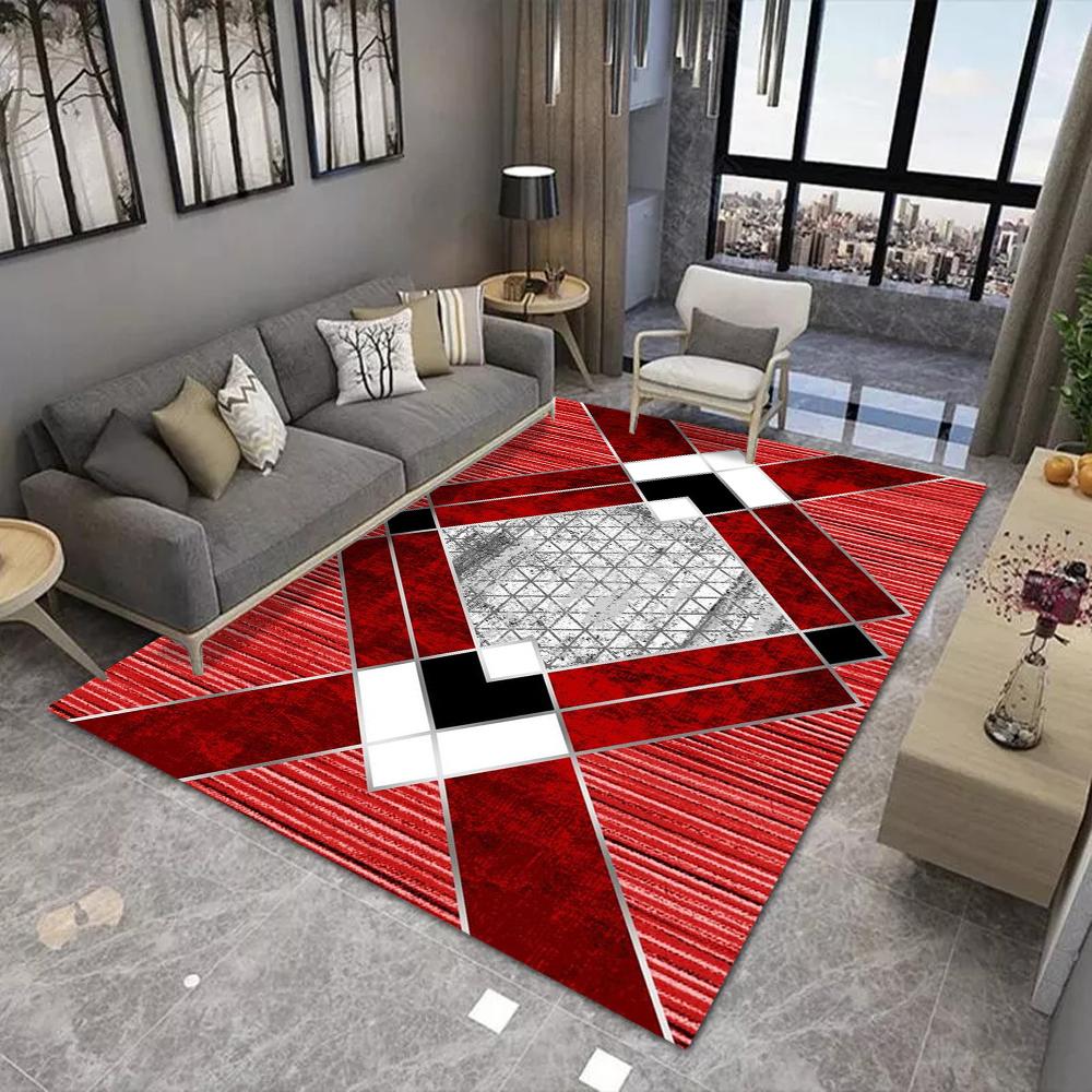 Modern Luxury Geometric Carpet With Gold Line Geometric Patchwork Marble Texture Non Slip Rug For Living Room Decor