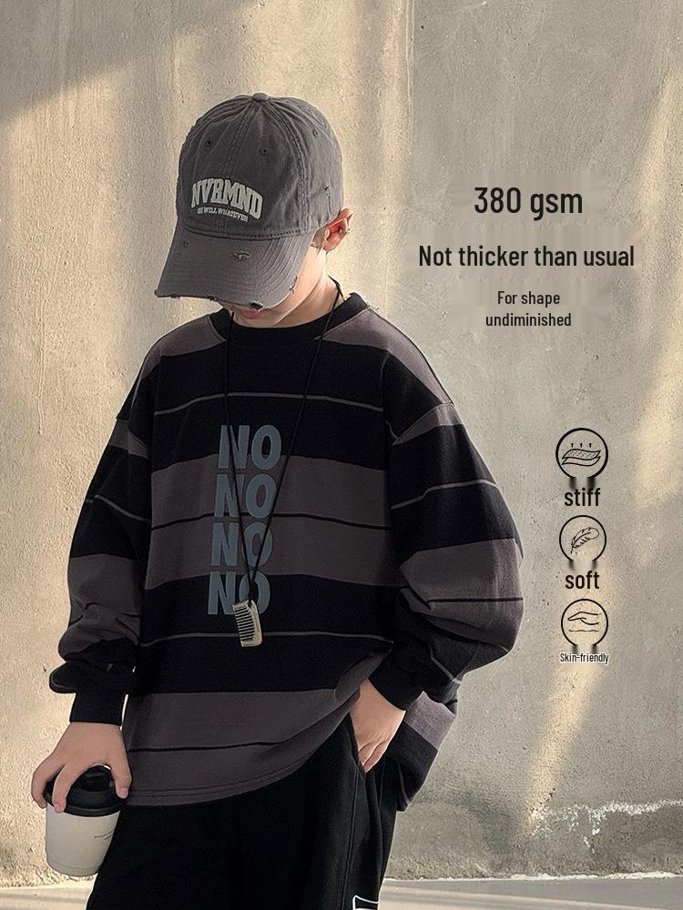 Boys’ Striped Sweatshirt: Comfortable and Stylish Autumn Wear for Big Kids, 2025 Collection