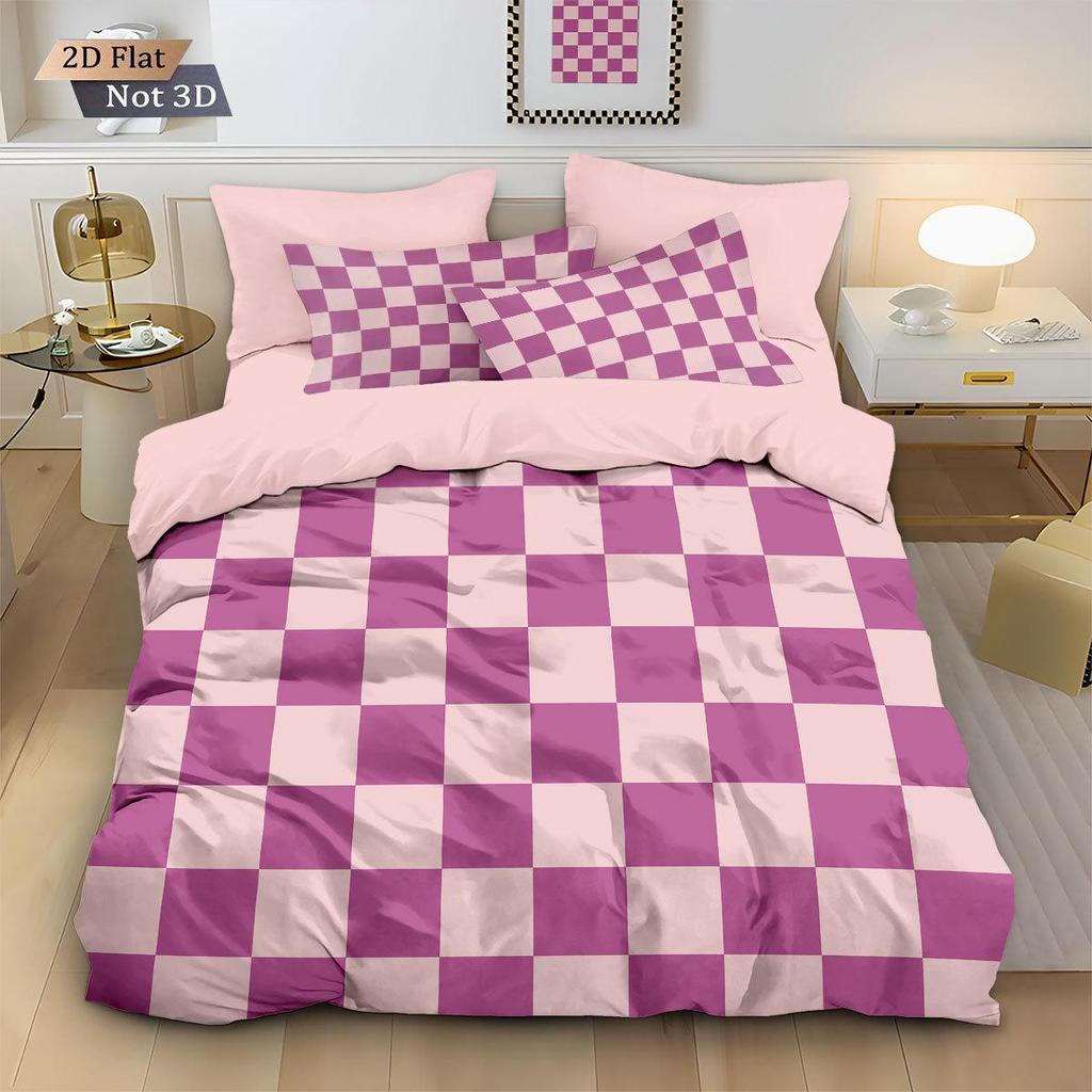 Geometric Colorful Checkerboard 3D Printed Brushed Duvet Cover Set