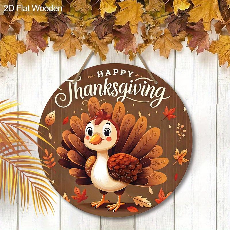 2D Flat Autumn Cartoon Turkey Welcome Wall Decorative Plaque, Round Wooden Hanging Plaque, Perfect for Fall Decor, Front Door, Porch, Garden
