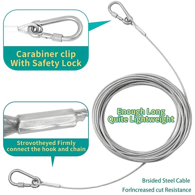 3-10M Double-Headed Dog Tie Out Cable Leash Raction Rope Metal Buckle Steel Wire Anti-Rust Training Collar Outdoor Dogs Strap