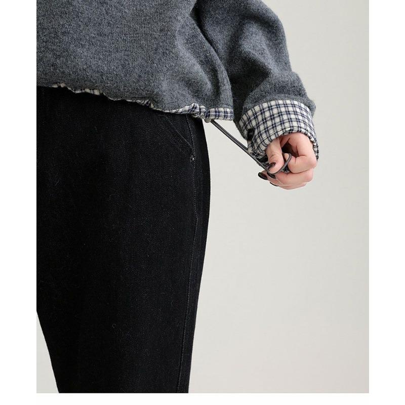 Stand-up Collar Velvet Half-zip Sweatshirt for Women Autumn and Winter New Thickened Warm Plaid Splicing Top